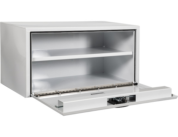 18x18x48 Inch White Steel Underbody Truck Box with Built-in Shelf - 3-Point Latch
