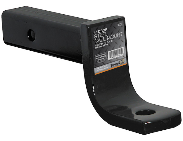 2 Inch Ball Mount With 4 Inch Drop x 8 Inch Long Tube Black