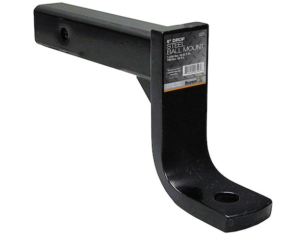 2 Inch Ball Mount With 6 Inch Drop x 10 Inch Long Tube Black