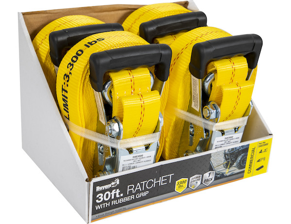 30 Foot Commercial Grade Ratchet Strap with Soft Rubber Grips - Flat Hooks, Full Cut Case (4 Pieces Per Case)