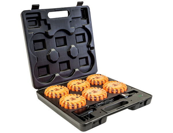 4 Inch Round Rechargeable Strobe/Flare Kit with 6 Flares And Charging Case