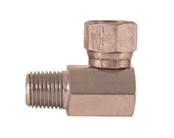 1/2-14 Inch NPSM Female Pipe Swivel To 3/4-14 Inch Male Pipe Thread 90 Elbow