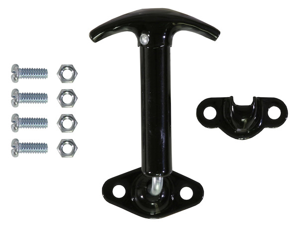 Spring-Loaded 90 Hood Catch with Keeper and Hardware - Black Enamel Finish